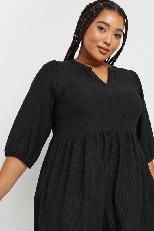 YOURS Plus Size Black Textured Smock Dress Yours Clothing