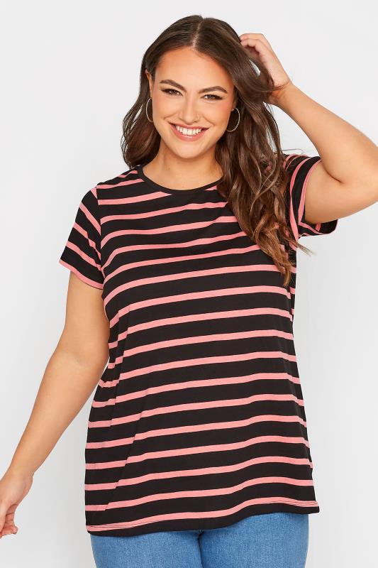 3 PACK Plus Size Pink & Black & Stripe T-Shirts | Yours Clothing 2