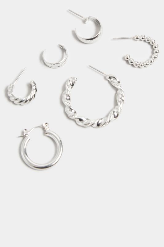 6 PACK Silver Multi Size Hoop Earring Set | Yours Clothing 4