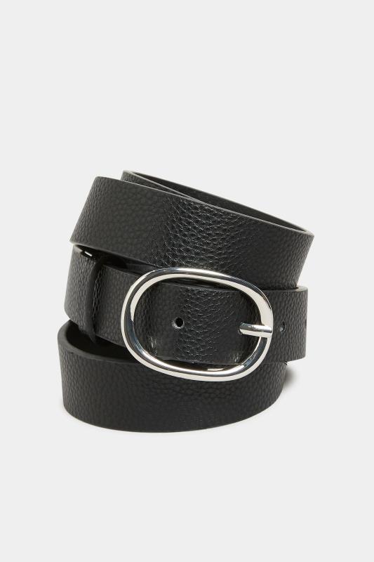 Plus Size  Black Textured Oval Buckle Belt