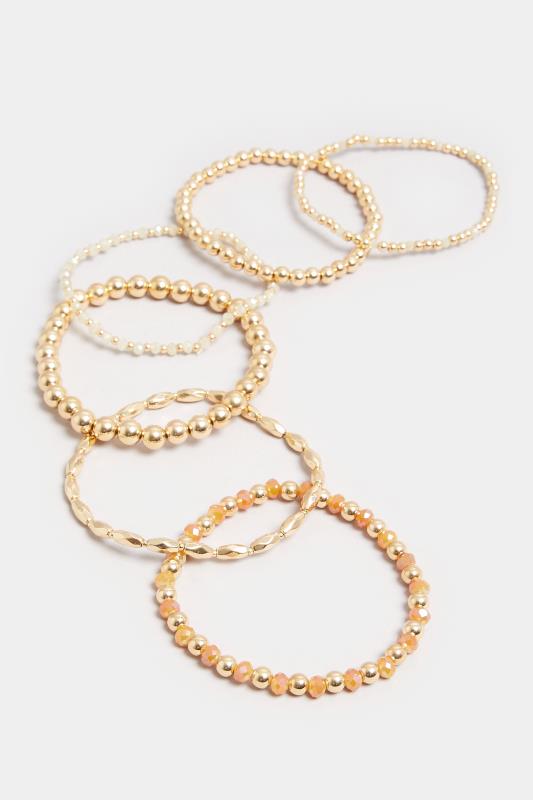 Plus Size  6 PACK Gold Tone Stretch Mixed Bead Bracelets