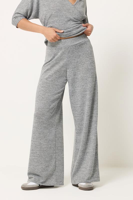 PixieGirl Petite Women's Set Grey Marl Wrap Top & Wide Leg Trousers | PixieGirl 5