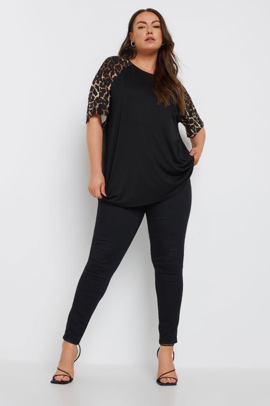 YOURS Plus Size Black Leopard Print Sleeve Top | Yours Clothing  4