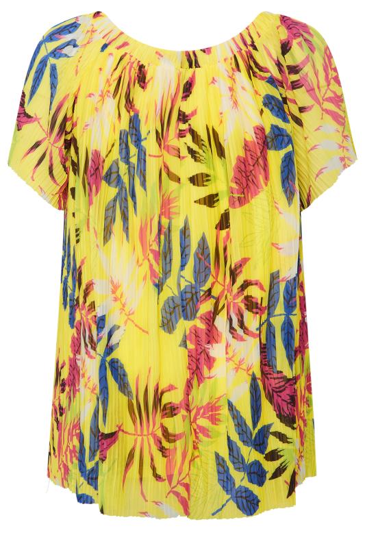 YOURS Curve Plus Size Yellow Tropical Print Double Layer Mesh Top | Yours Clothing  7