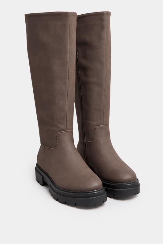 Brown Chunky Calf Boots In Wide E Fit & Wide EEE Fit | Yours Clothing 2