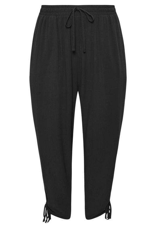 YOURS Plus Size Black Crinkle Ruched Cropped Trousers | Yours Clothing 5
