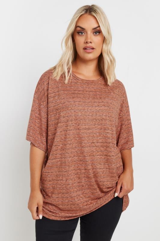 Plus Size  YOURS Curve Orange Striped Oversized Top