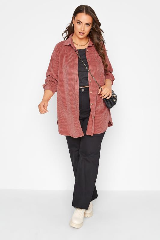 Plus Size Pink Cord Longline Shirt | Yours Clothing 2