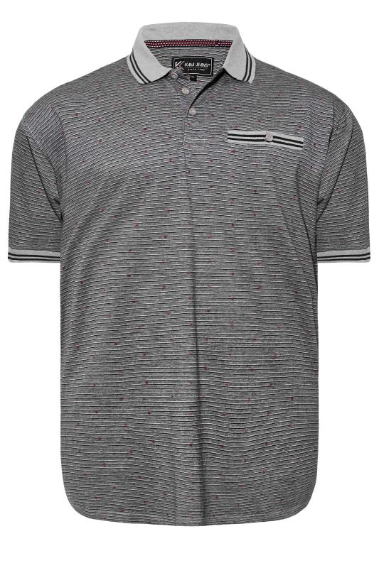 Men's  KAM Big & Tall Grey Contrast Trim Dobby Print Polo Shirt