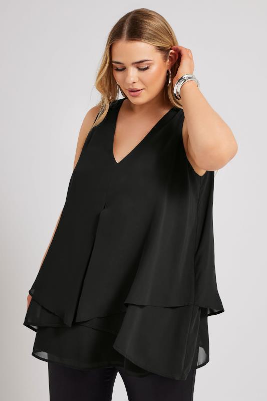  Grande Taille YOURS LONDON Curve Black Layered Sleeveless Blouse