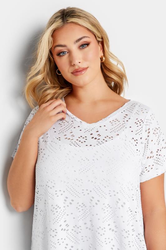 YOURS Curve Plus Size 2 PACK White & Black Broderie Anglaise Swing V-Neck T-Shirt | Yours Clothing  5