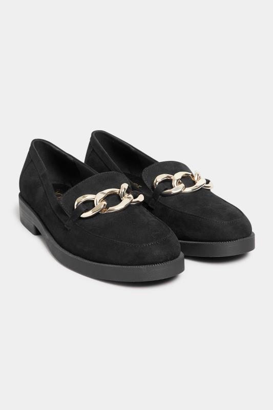 Black Faux Suede Chain Detail Loafers In Wide E Fit & Extra Wide EEE Fit | Yours Clothing 2