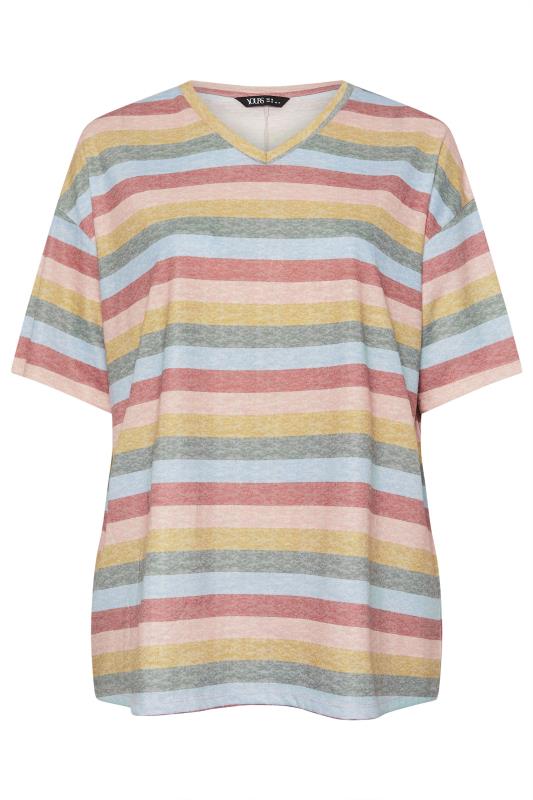 YOURS Plus Size Pink Striped V-Neck T-Shirt | Yours Clothing 5