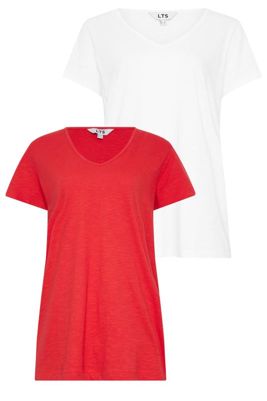 LTS Tall 2 Pack Red & White V-Neck T-Shirts | Long Tall Sally 6