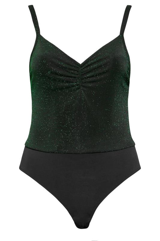 LIMITED COLLECTION Plus Size Green Glitter Ruched Bodysuit | Yours Clothing 6