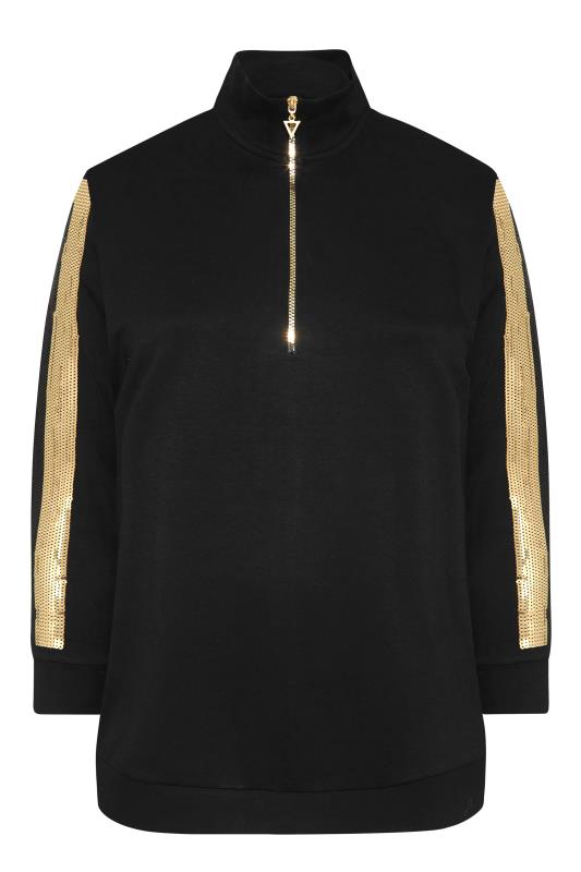 Plus Size Black Sequin Stripe Half Zip Sweatshirt | Yours Clothing 6