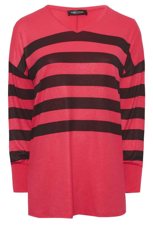 YOURS LUXURY Curve Pink Stripe V-Neck Top | Yours Clothing 7