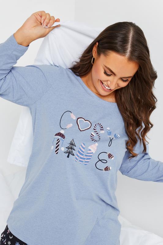 Plus Size Blue 'Cosy Time' Christmas Print Pyjama Set | Yours Clothing 4