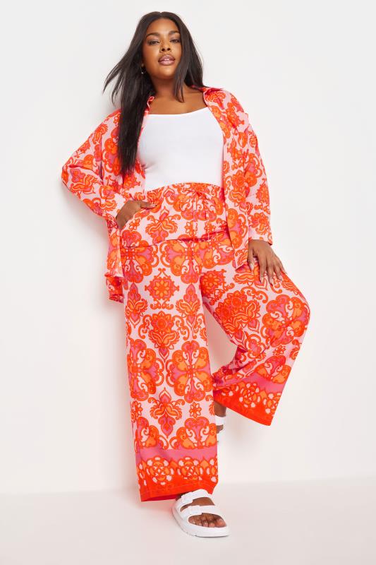  YOURS Curve Orange Abstract Print Wide Leg Trousers