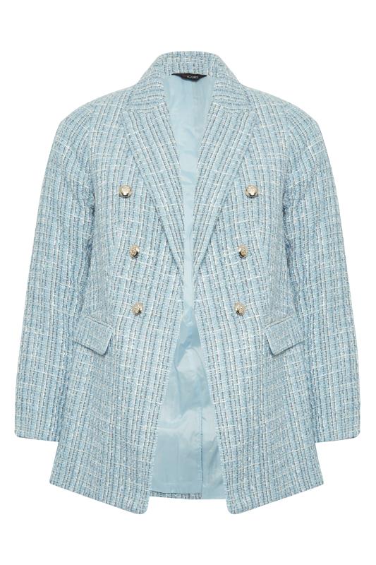 YOURS Plus Size Light Blue Check Boucle Blazer | Yours Clothing 6