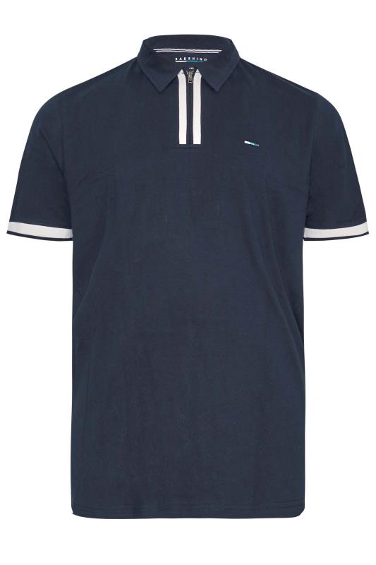 BadRhino Big & Tall Navy Blue Jersey Zip Polo Shirt | BadRhino 2