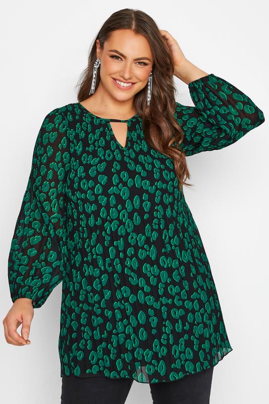  Grande Taille YOURS LONDON Curve Green Leopard Print Pleat Blouse