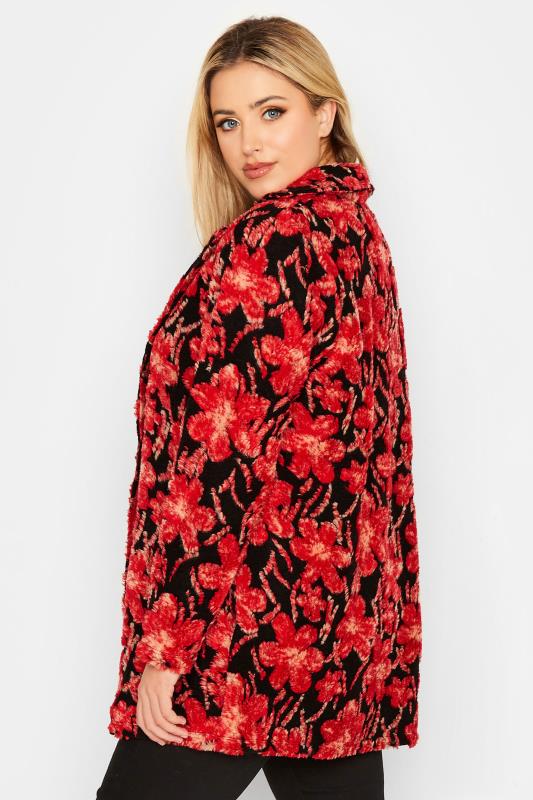 YOURS LUXURY Plus Size Red Floral Print Fleece Jacket | Yours Clothing 4