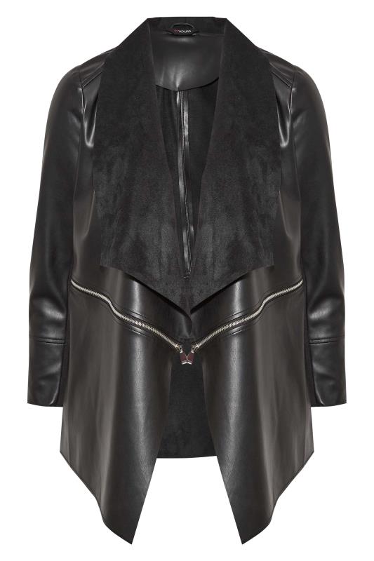 Plus Size Black Zip Detail Waterfall Faux Leather Jacket | Yours Clothing 7