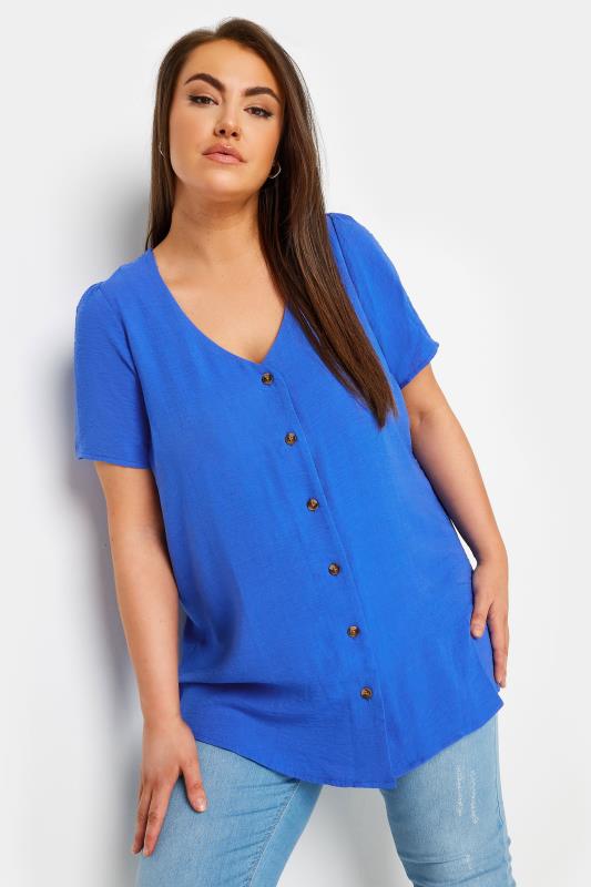 YOURS Plus Size Blue Button Front Blouse | Yours Clothing 1