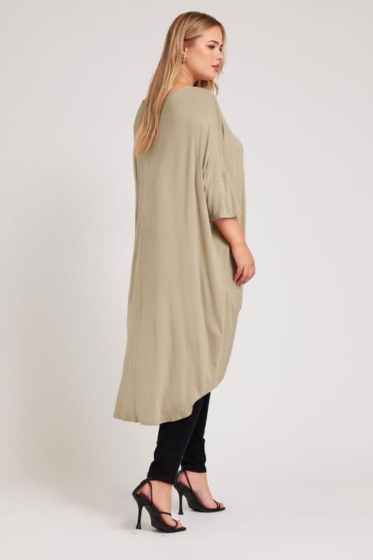 YOURS LONDON Plus Size Natural Brown Dipped Hem Longline Tunic | Yours Clothing 3