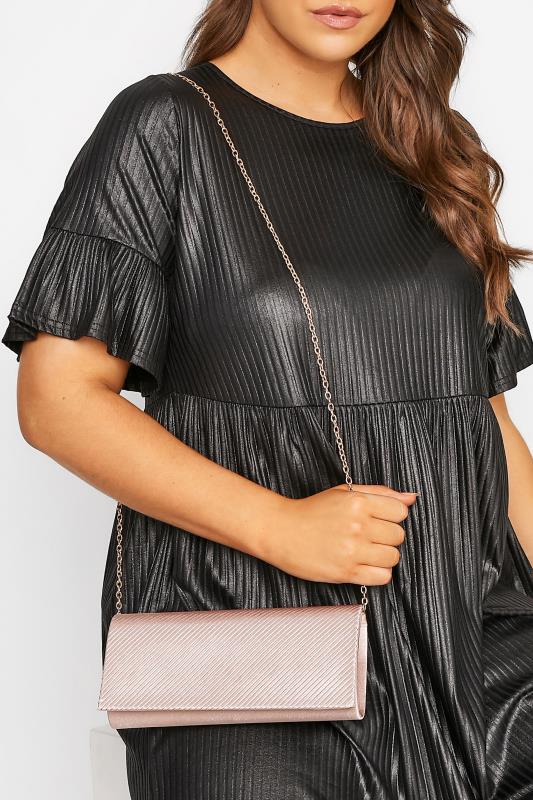 Pink Pleated Satin Clutch Bag | Yours Clothing 1