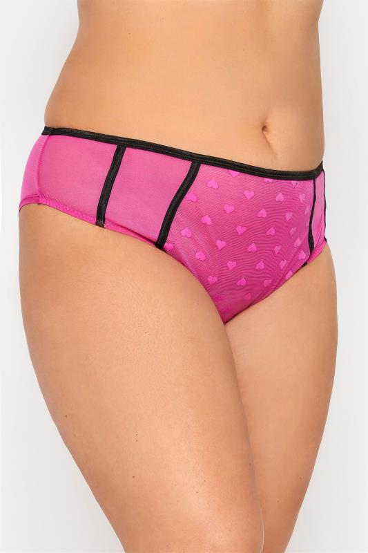 Plus Size  YOURS Curve Pink Embroidered Love Heart Low Rise Knickers
