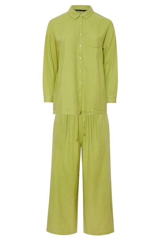 EVANS Plus Size Set Chartreuse Green Linen Shirt & Trouser | Evans 9