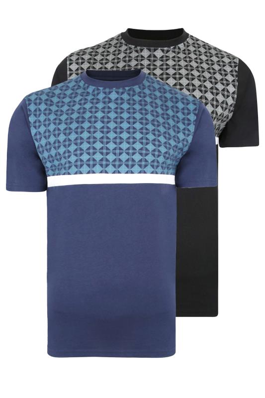 KAM Big & Tall 2 PACK Black & Navy Blue Diamond Print T-Shirts_XS.jpg