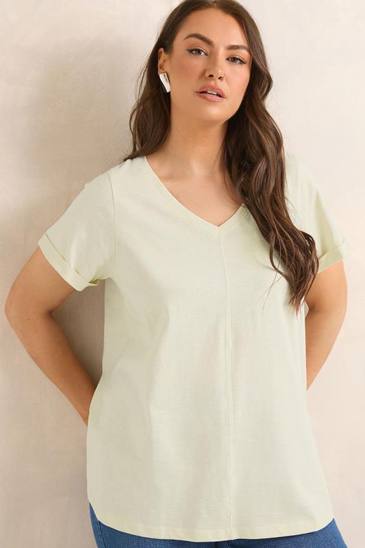 EVANS Plus Size Natural V-Neck Cotton T-Shirt | Evans 1