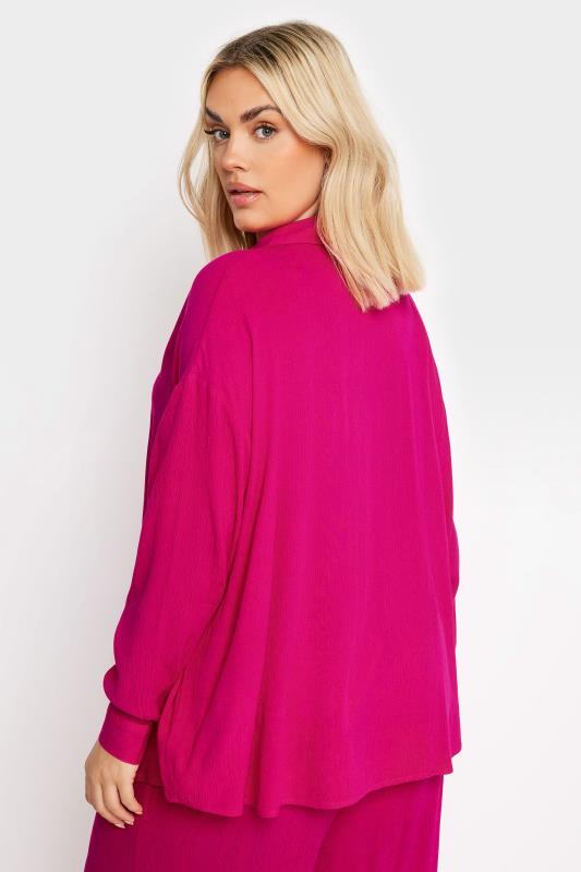 YOURS Plus Size Pink Magenta Crinkle Beach Shirt | Yours Clothing 4