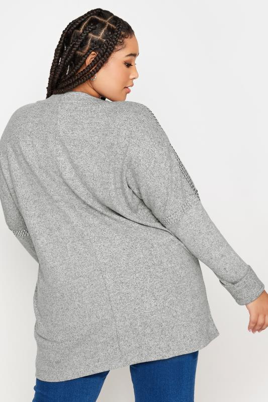 YOURS Plus Size Light Grey Stud Batwing Sleeve Jumper | Yours Clothing 3