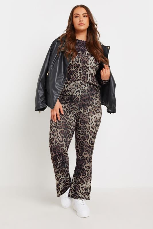 LIMITED COLLECTION Plus Size Brown Leopard Print Fold Over Waist Leggings | Yours Clothing  2