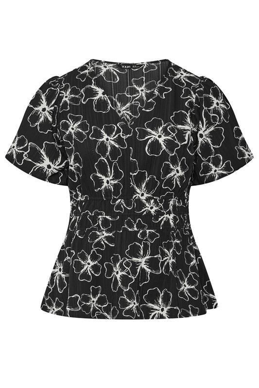 YOURS Plus Size Black Floral Print Puff Sleeve Blouse | Yours Clothing 5