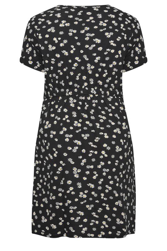Plus Size Black Daisy Print Cotton T-Shirt Dress | Yours Clothing 7