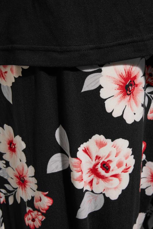 Curve Plus Size Black & Pink Floral Soft Touch Pyjama Set | Yours Clothing 5
