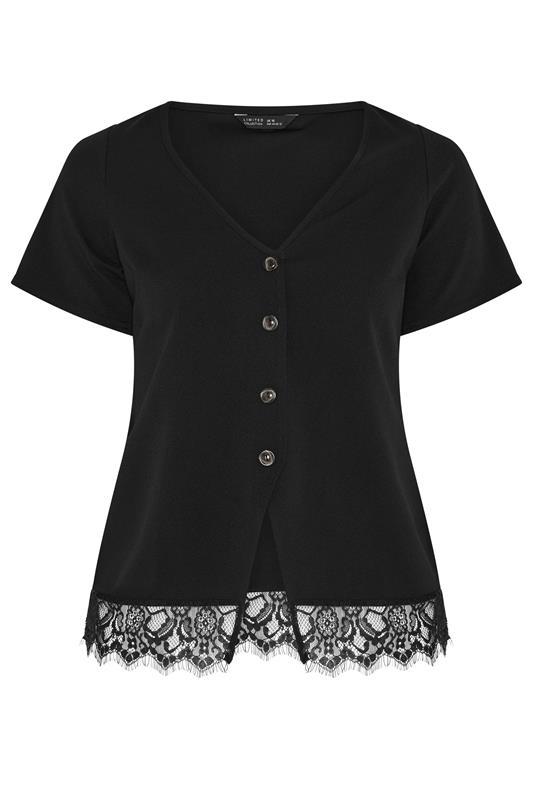 LIMITED COLLECTION Plus Size Black V-Neck Lace Hem Top | Yours Clothing 6