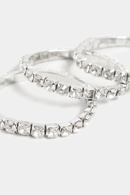 3 PACK Silver Diamante Bracelet Set | Yours Clothing 4