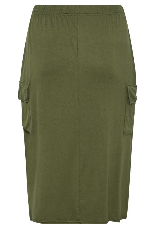 Yours Curve Plus Size Khaki Green Midi Cargo Skirt | Yours Clothing  5