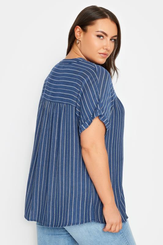 YOURS Plus Size Navy Blue Stripe Notch Neck Blouse | Yours Clothing 3