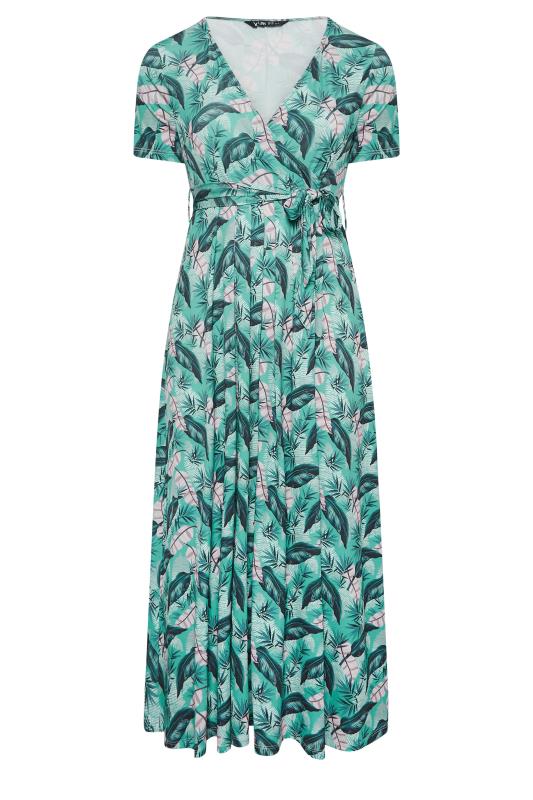 YOURS Plus Size Turquoise Green Leaf Print Maxi Wrap Dress | Yours Clothing 6