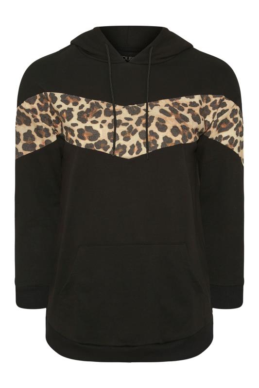 Plus Size Black Leopard Print Panel Hoodie | Yours Clothing  5