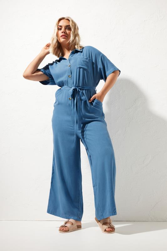  Tallas Grandes LIMITED COLLECTION Curve Blue Chambray Wide Leg Jumpsuit