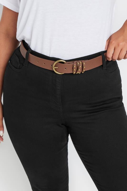 Brown Studded Strap Belt | Yours Clothing 1