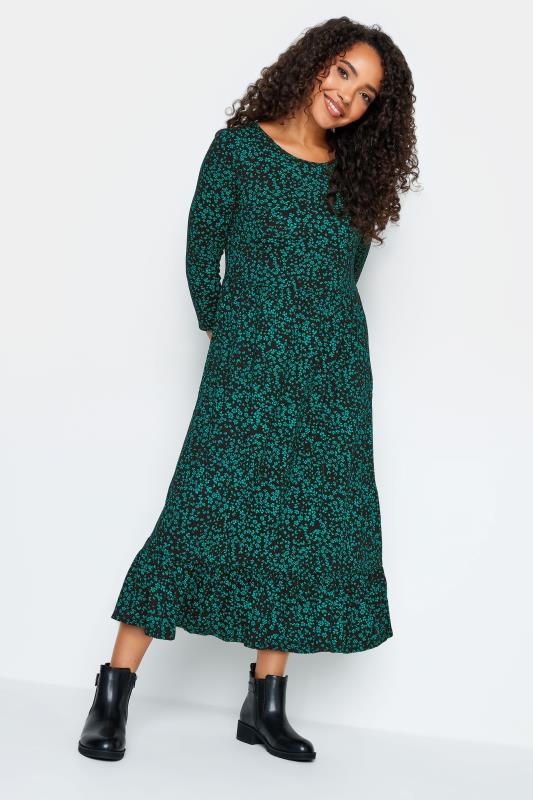 Women's  M&Co Petite Dark Green Ditsy Floral Print Midi Dress